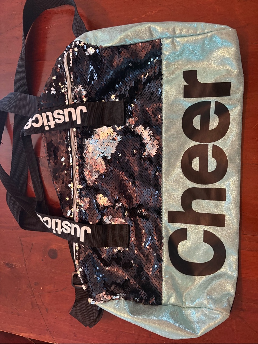 Justice Black Sequin and Light Blue Cheer Tote